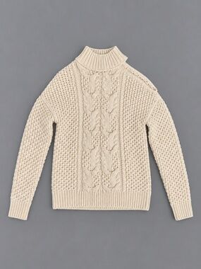 INTERMIX 100% Wool Chunky Cable Knit Turtleneck Sweater XS